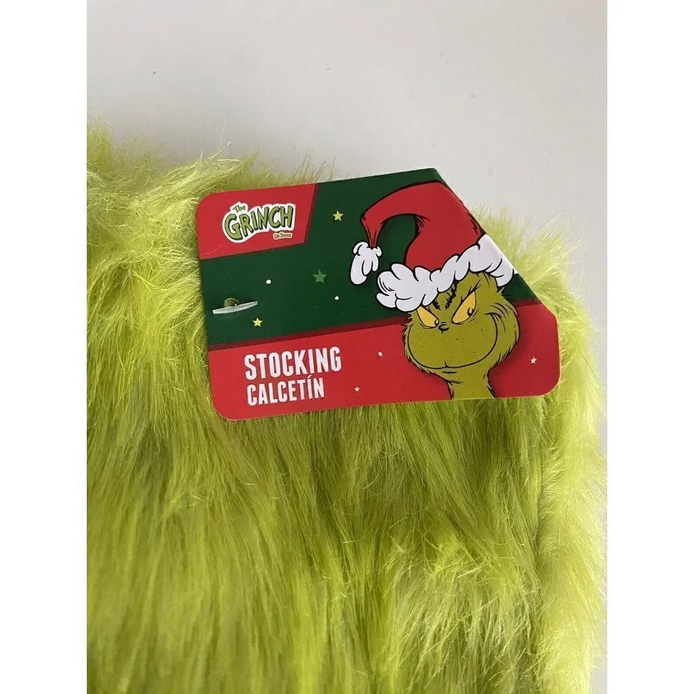 HOW THE‎ GRINCH STOLE CHRISTMAS Green Fur Fuzzy Stocking NEW